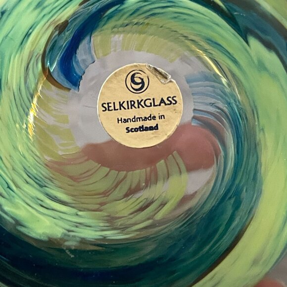 NWL Selkirk Art Glass Green Blue Swirl Votive Candleholder Handmade Scotland 3" - Picture 2 of 5